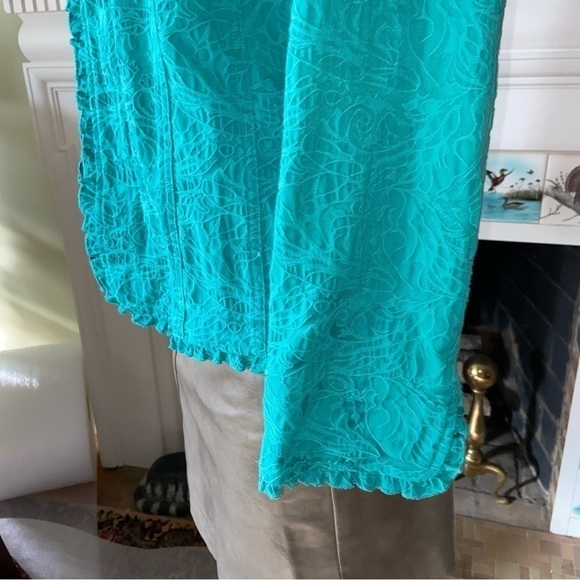 Beautiful aqua textured jacket by Additions in Chico’s size 2 with ruffles. - Picture 4 of 8